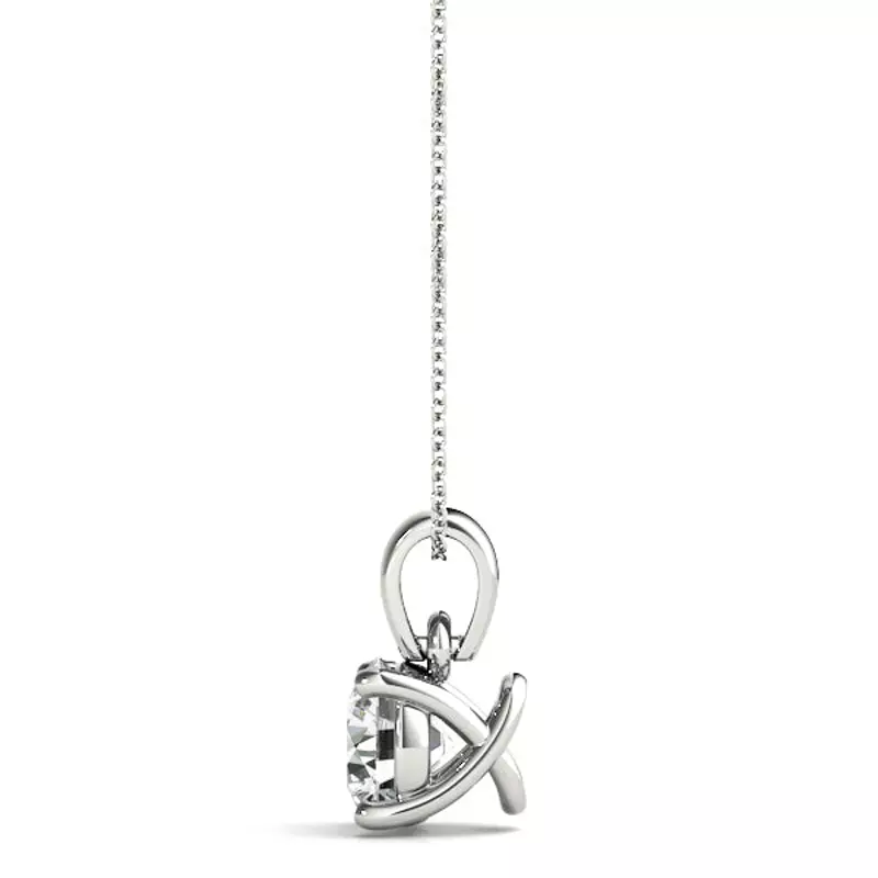 14K White Gold Round Diamond Solitaire Pendant With Creased Bail (1 ct. tw.)
